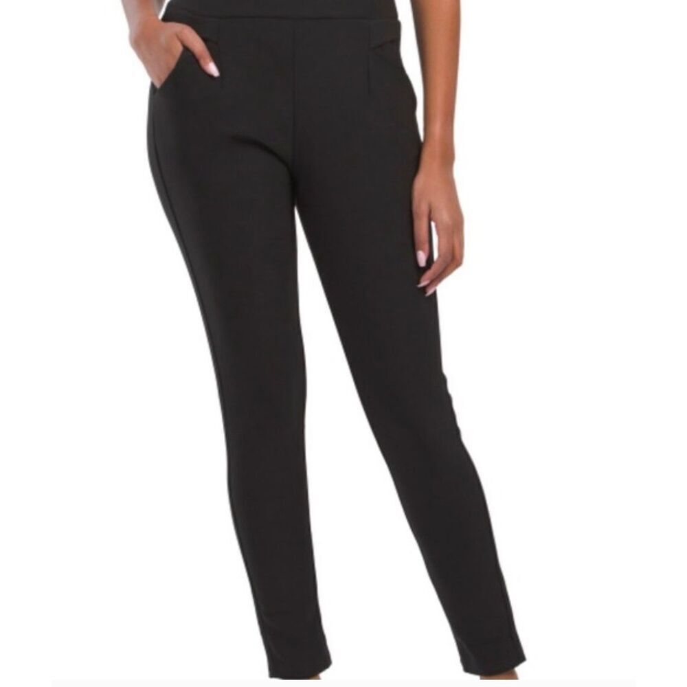 Kay Unger black Scuba pull on big rise tapered pant Large